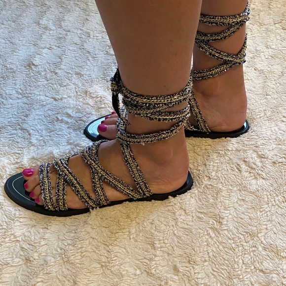 SOLD Zara Trafaluc Lace Up Chain Sandals - Picture 4 of 8